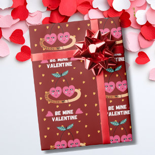 Papel De Presente Cerejas Rosa Sejam Minha No Dia dos Namorados Fofo