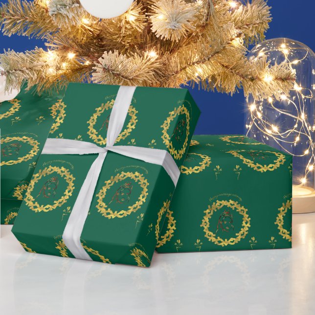 Papel De Presente Cerimônia de casamento feliz verde (Feriados)