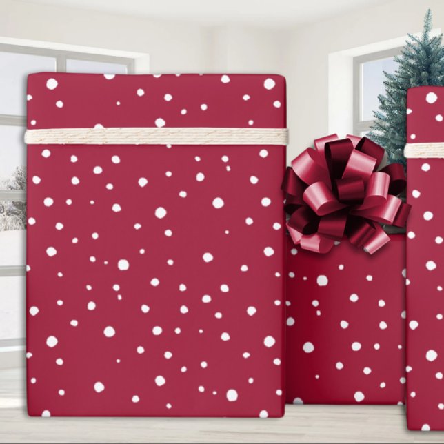 Papel De Presente Cerise Red White Falling Snow Holiday (Criador carregado)