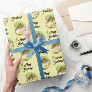 Papel De Presente Cerva e Fauno Amarelo