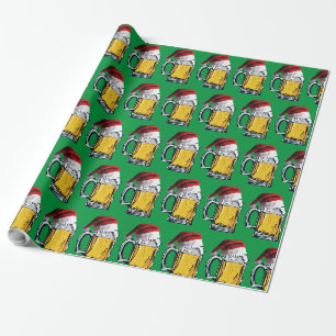 Papel De Presente Cerveja com Chapéu de Papai Noel para o Natal