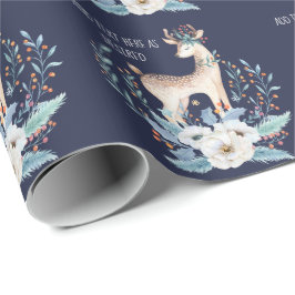 Papel De Presente Cervo e Flores Personalizados em Aquarela Inverno
