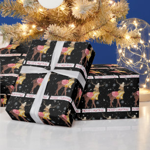 Papel De Presente Cervo Feliz Natal em Flocos de Neve