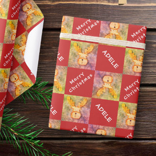 Papel De Presente Cervo Rena Nome Crianças Feliz Natal Feriado  