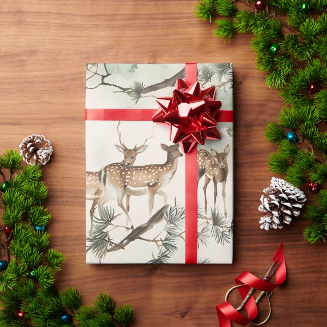 Papel De Presente Cervos modernos aquarela (Presente de Natal)