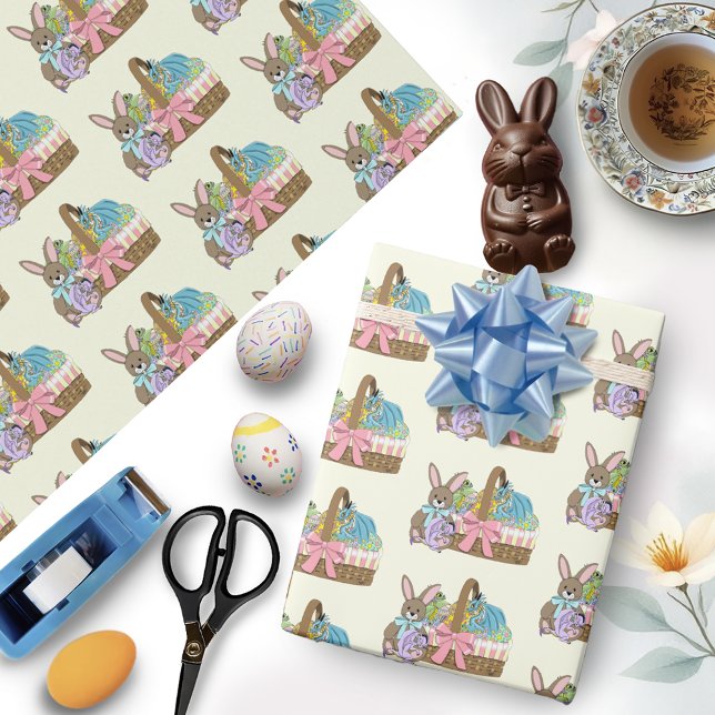 Papel De Presente Cesta de Páscoa com Dragões Fantasiosos e Fofos (Criador carregado)