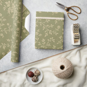 Papel De Presente Cestas de Frutas em Toile Francesa Verde e Creme