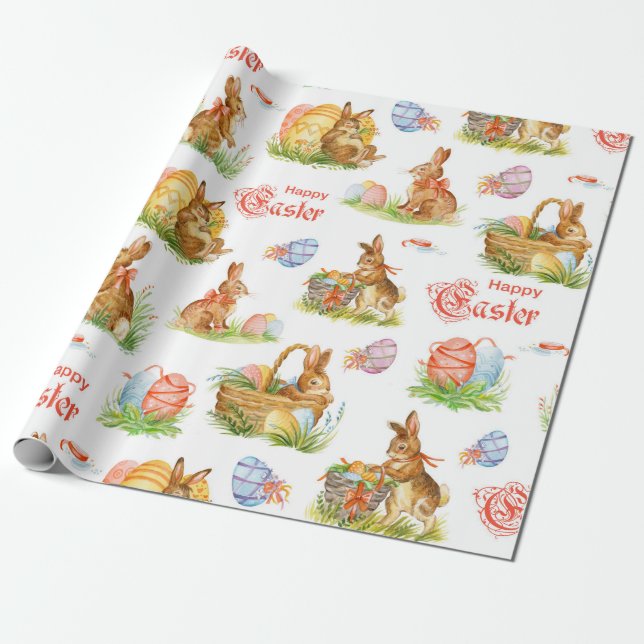 Papel De Presente Cestas de Páscoa do Coelho Vintage (Desenrolado)