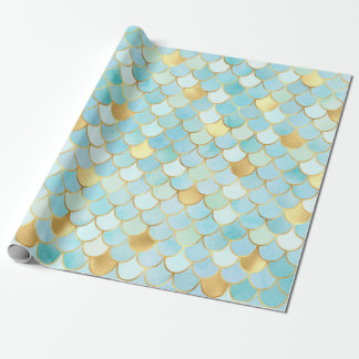 Papel De Presente Céu azul e ouro Escalas de sereia