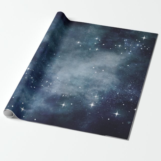 Papel De Presente Céu Azul Noite Estrelada Universo Estelar Cintilan (Desenrolado)