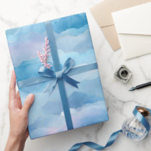Céu de Névoa Azul com Padrão Abstrato em Aquarela 