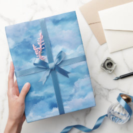 Papel De Presente Céu de Névoa Azul com Padrão Abstrato em Aquarela 