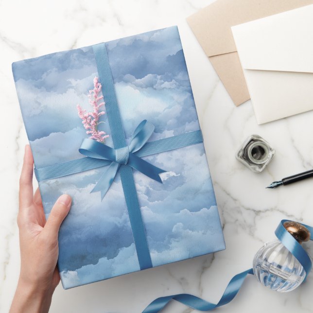 Papel De Presente Céu de Névoa Azul com Padrão Abstrato em Aquarela  (Presentear)