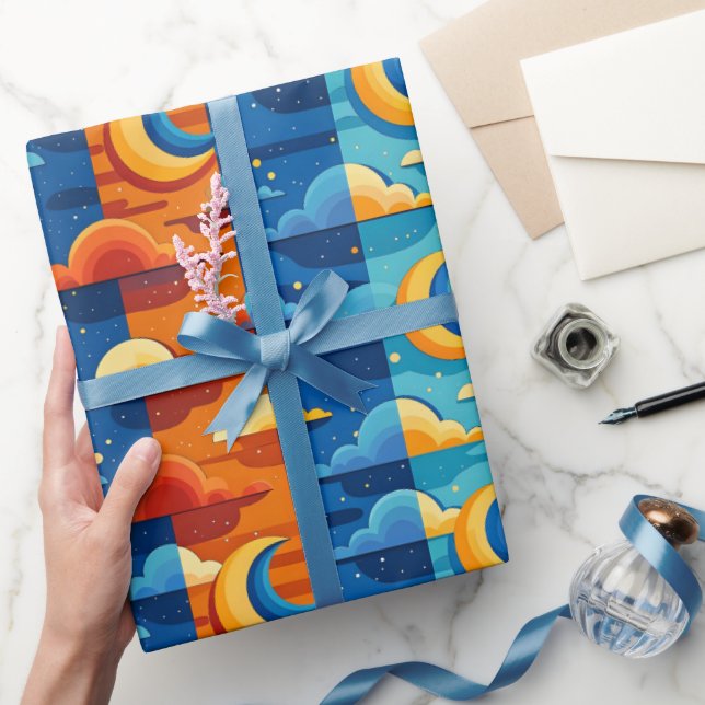 PAPEL DE PRESENTE CÉU LUA NOITE NUVENS (Presentear)