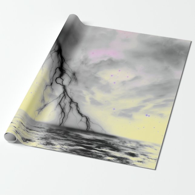 PAPEL DE PRESENTE CÉU NOTURNO COM LUZES PRETAS E AMARELO AMARELO (Desenrolado)