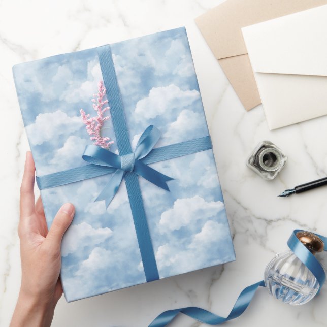 Papel De Presente Céus Azuis Nuvens  (Presentear)