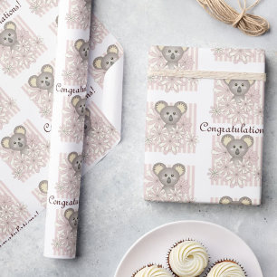 Papel De Presente Chá/Aniversário de criança de Garota Koala Rosa Pa