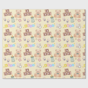 Papel De Presente Chá de Bebê Blocos e Brinquedos