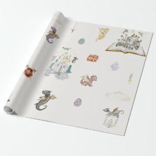 Papel De Presente Chá de Bebê Boho Conto de Fadas Dragão
