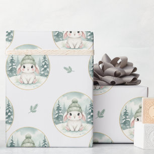 Papel De Presente Chá de Bebê Bunny Floresta de Inverno
