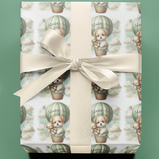Papel De Presente Chá de Bebê Cachorrinho de Balão de Ar Quente Aven (Criador carregado)