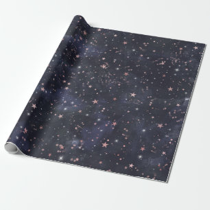 Papel De Presente Chá de Bebê Celestial Céu Noturno Azul e Rosa