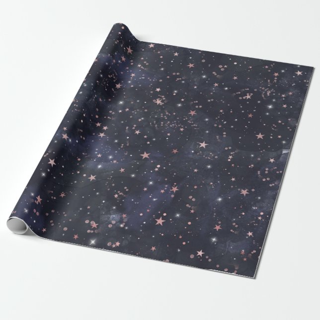 Papel De Presente Chá de Bebê Celestial Céu Noturno Azul e Rosa (Desenrolado)