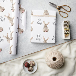 Papel De Presente Chá de Bebê Coelho Fofo Rabo Coração Rosa