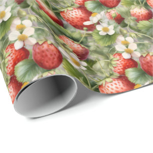 Papel De Presente Chá de bebê com padrão de morango em azulejos fofo