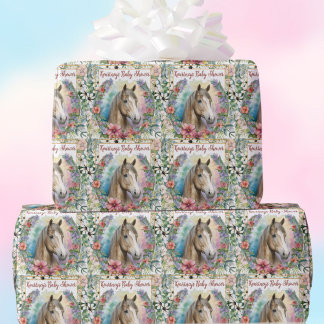 Papel De Presente Chá de Bebê de Cavalo Floral em Aquarela