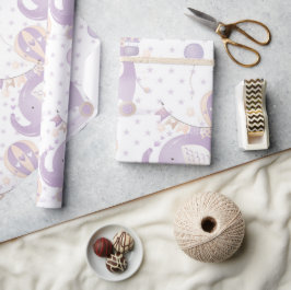 Papel De Presente Chá De Bebê De Elefante Da Lavanda De Marfim