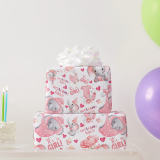 Papel De Presente Chá de Bebê de Menina Fofa e Presente de Recém-Nas