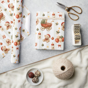 Papel De Presente Chá de Bebê de Natal Clássico Vintage