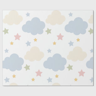 Papel De Presente Chá de Bebê de Nuvens Pastéis e Estrelas