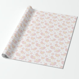 Papel De Presente Chá de Bebê de Pássaros e Flores Cor-de-Rosa