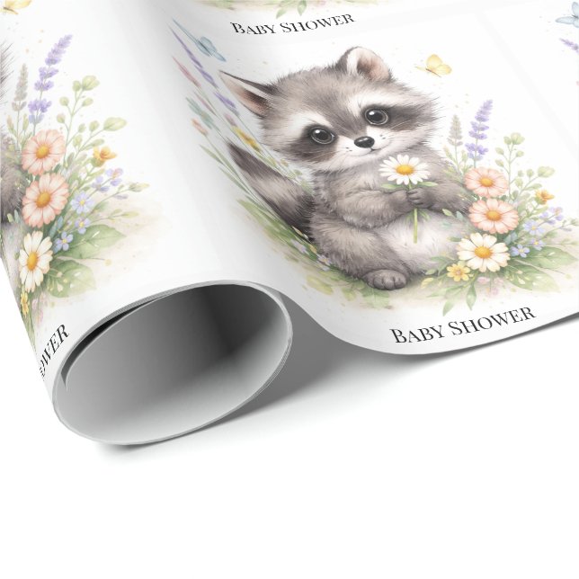 Papel De Presente Chá de Bebê do Floresta Fofa de Guaxinim (Ponta do rolo)