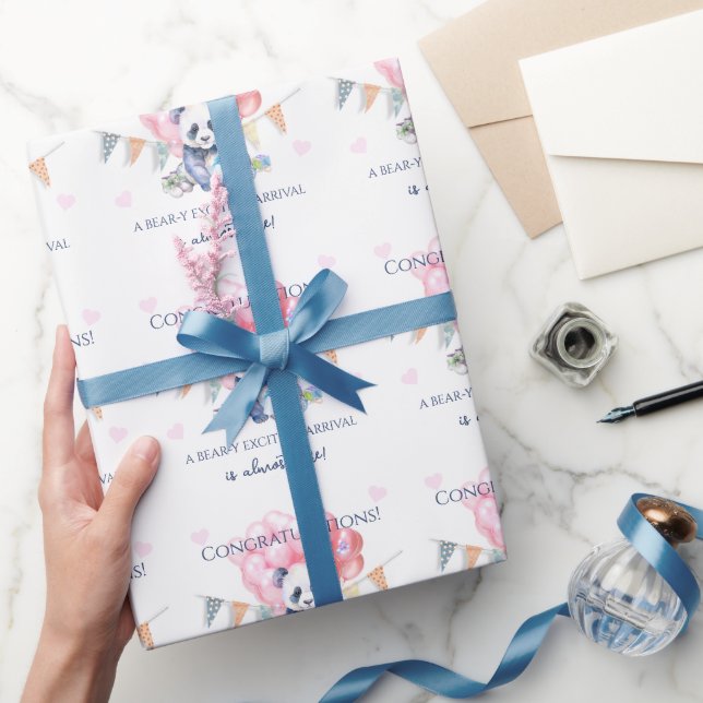 Papel De Presente Chá de Bebê do panda com bandeirolas e balões (Presentear)