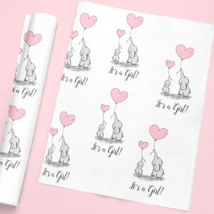 Papel De Presente Chá de Bebê Elefante Rosa Bebê Menina