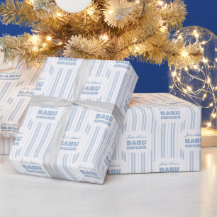 Papel De Presente Chá de Bebê Elegante com Listras em Azul Pó
