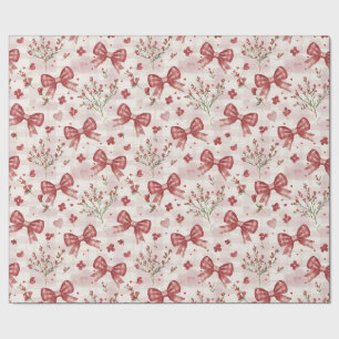 Papel De Presente Chá de Bebê em Aquarela com Laço Vermelho e Flores