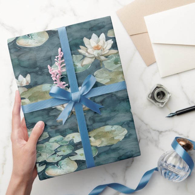 Papel De Presente Chá de Bebê Floral Lírio de Água Romântico do Lago (Presentear)