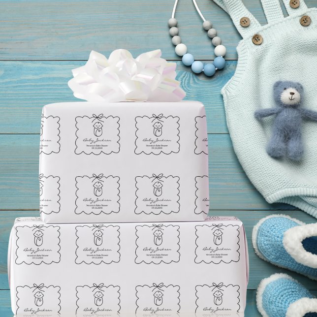 Papel De Presente Chá de Bebê Fofo de Gênero Neutro e Laço Moderno (Criador carregado)