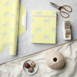 Papel De Presente Chá de Bebê Menina Alegre Laço Amarelo & Azul Eleg
