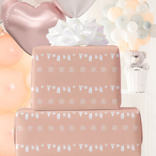 Papel De Presente Chá de Bebê Menina Minimalista Rosa Blush