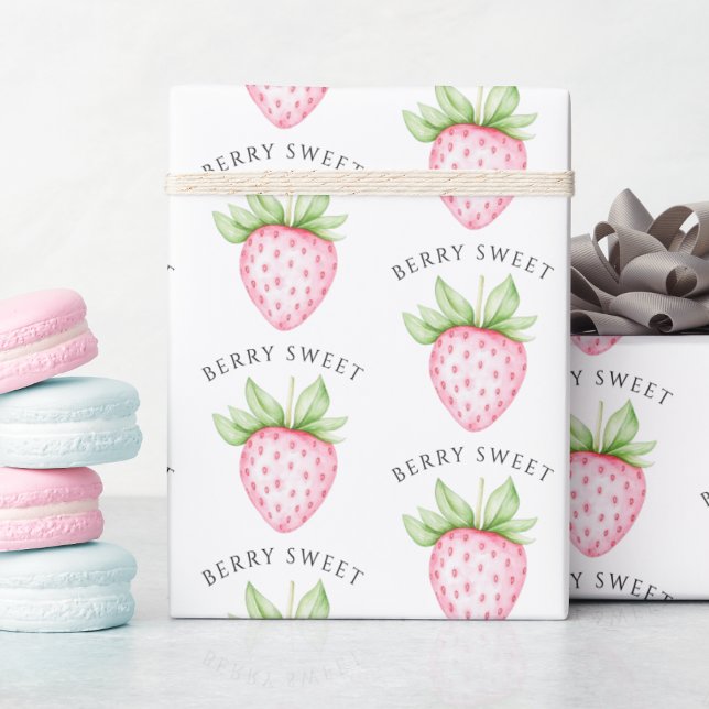 Papel De Presente Chá de Bebê Menina Morango Aquarela Doce Fruta (Criador carregado)