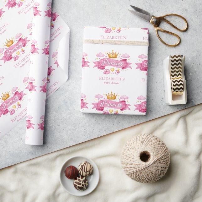 Papel De Presente Chá de Bebê Menina Princesa Aquarela Rosa (Artesanato)
