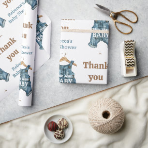 Papel De Presente Chá de Bebê Menino Azul Jeans Moderno