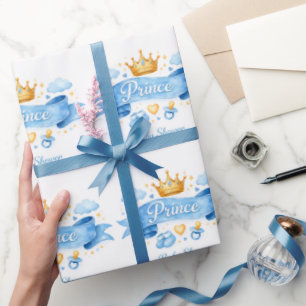 Papel De Presente Chá de Bebê Menino Príncipe em Aquarela