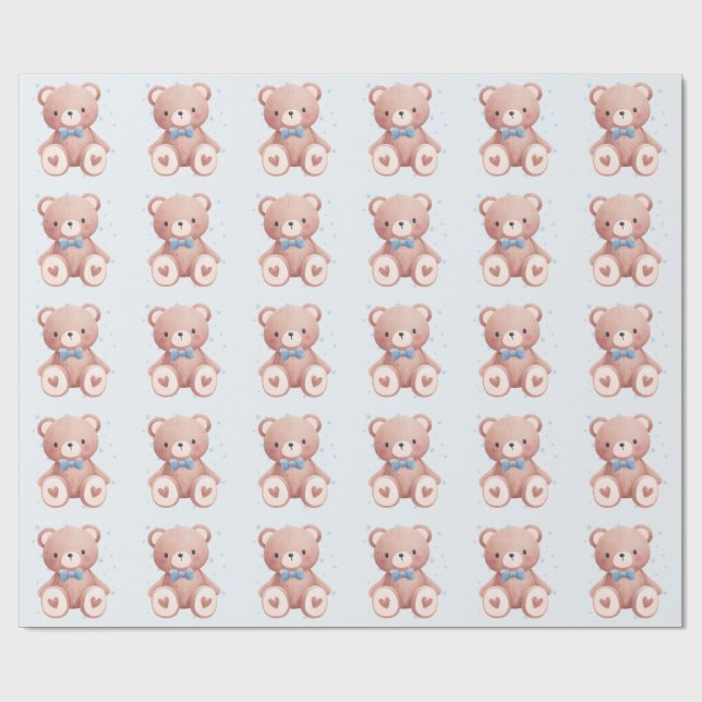 Papel De Presente Chá de Bebê Menino Urso de Pelúcia - Estrelas Azul (Aberto)