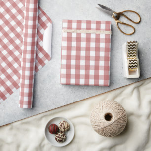Papel De Presente Chá de Bebê Moderno Xadrez e Plaid Rosa e Vermelho